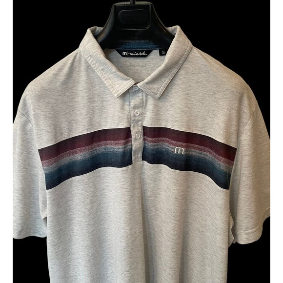 Travis Mathew Size XXL 2XL Golf Polo Shirt Cabana Chest Stripe Performance Gray - Picture 2 of 7